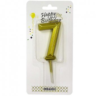 Купить Свеча-цифра в торт «7» золотая граненая 6 см оптом